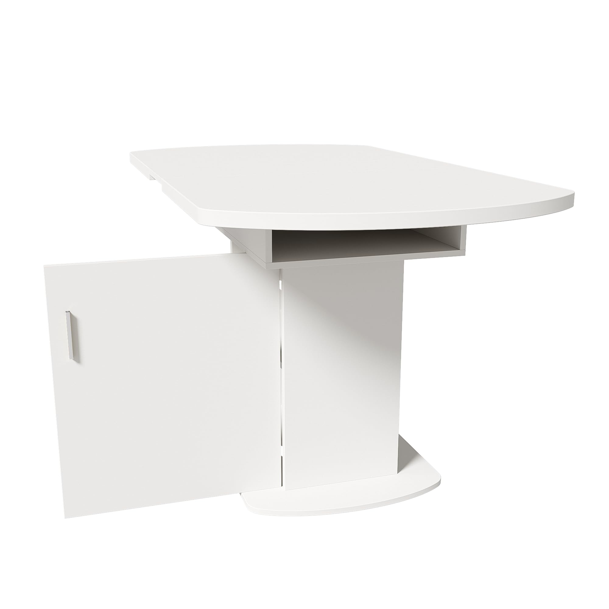 Esstisch Küchentisch Ovaler für 4-6 Personen, 110-130x70 cm, Weiß | Für Esszimmer Wohnzimmer, Esstisch Ausziehbar, Esszimmertisch mit Stauraum Regal und Türen, Modern Tisch mit Tischplatte