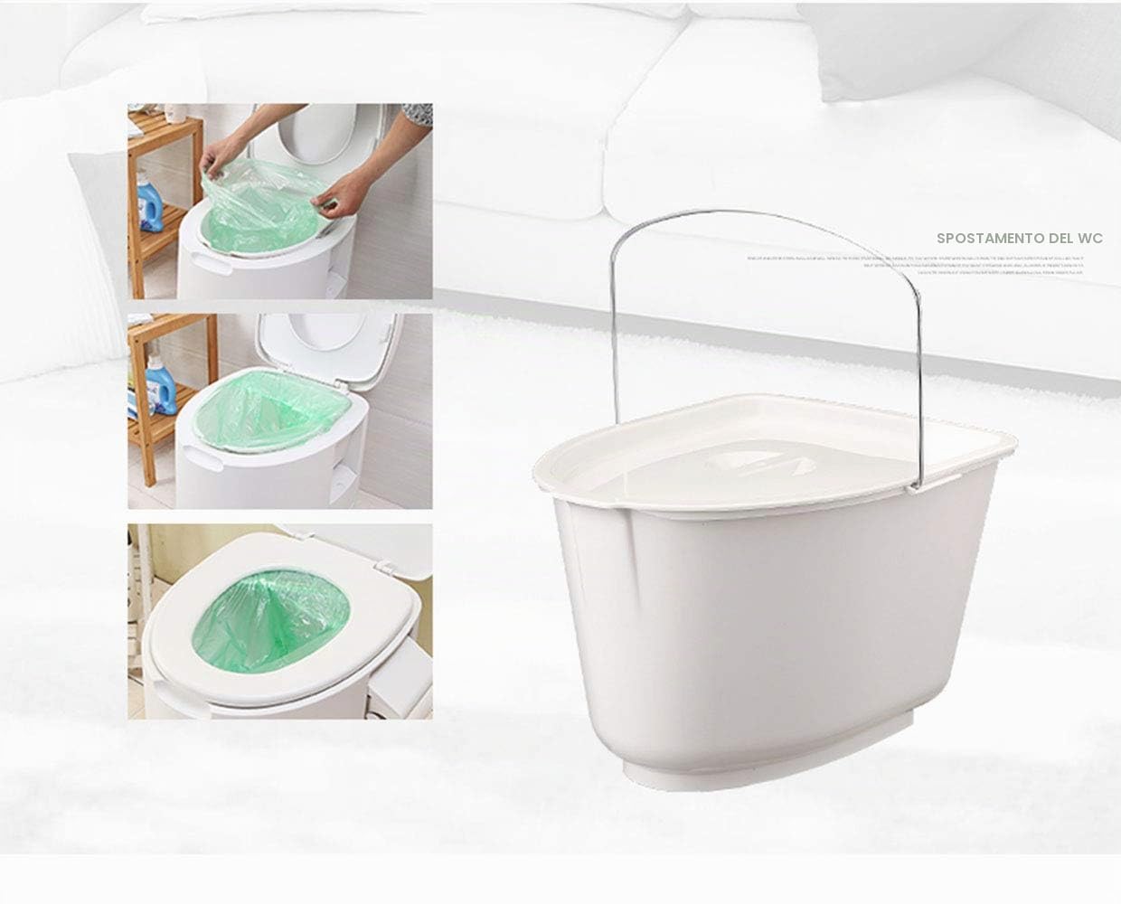 Toilette Portatile con Box Portaoggetti WC in Plastica a Doppia Tenuta Ispessita Rialzata adatta a Donne Incinte Anziani Pazienti