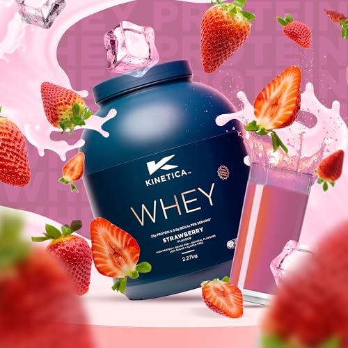 Kinetica Sports Whey Protein Powder - Strawberry Flavour |23g Protein/Serve, 76 Servings/2.27Kg Pack |Gluten Free Supplement |Optimum for Muscle Growth & Recovery |Mixes Well with Water, Milk & Shakes - Image 6