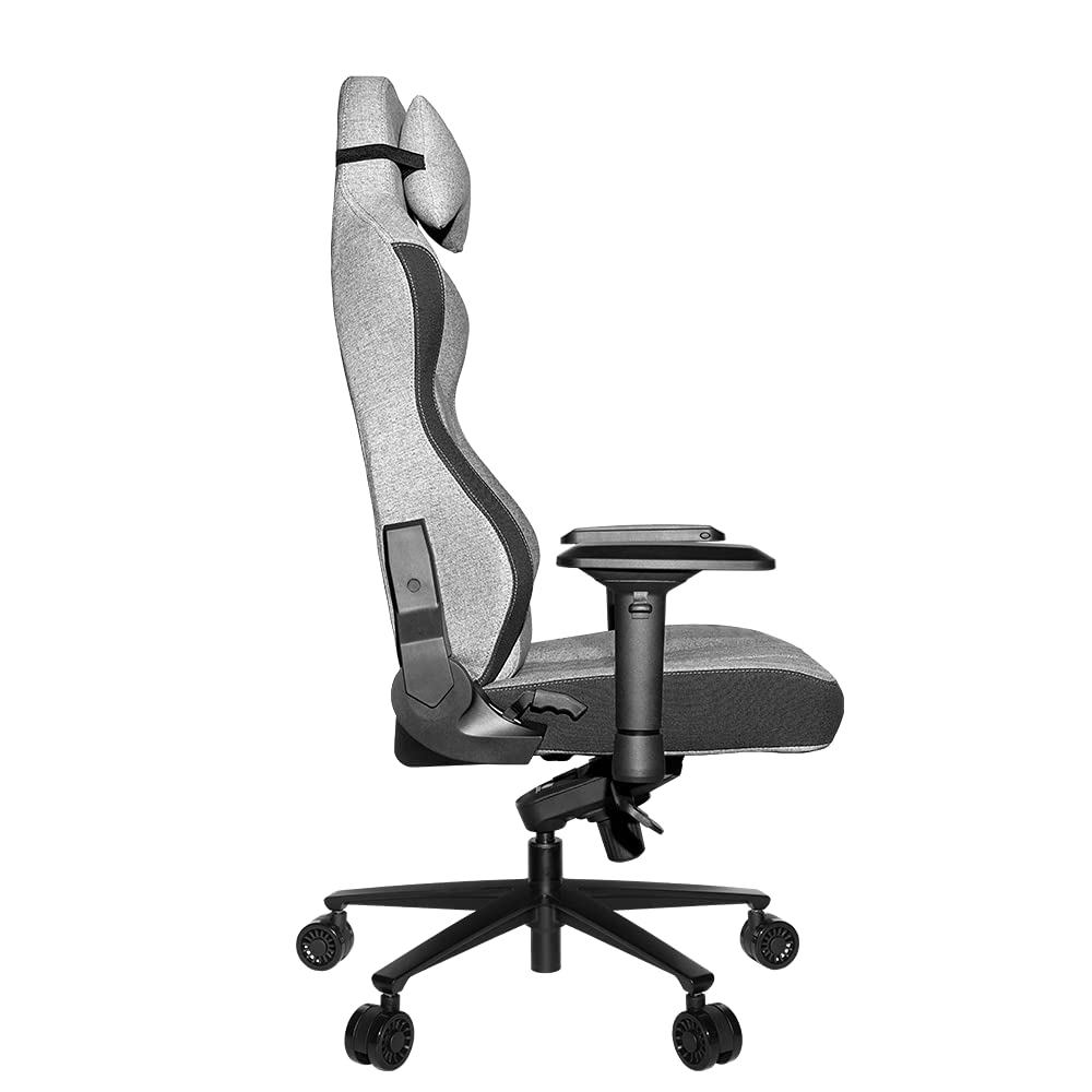 REKT ULTIM8 Plus - Chaise de Bureau Gaming XL Grand Taille en Tissu Premium - Inclinable à 180 ° - Accoudoirs 4D - Coussin Ajustable pour La Nuque - Coussin Lombaire - Supporte 150 Kg (Gris Clair)