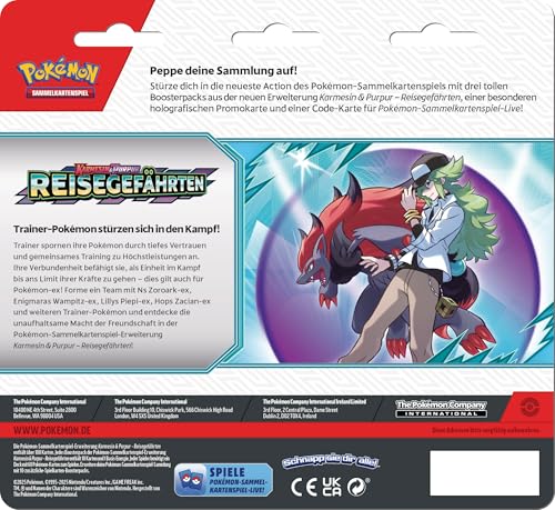 Pokémon-Sammelkartenspiel: 3er-Pack-Blister Karmesin & Purpur – Reisegefährten: Yanmega (3 Boosterpacks & 1 holografische Promokarte) – Bild 4