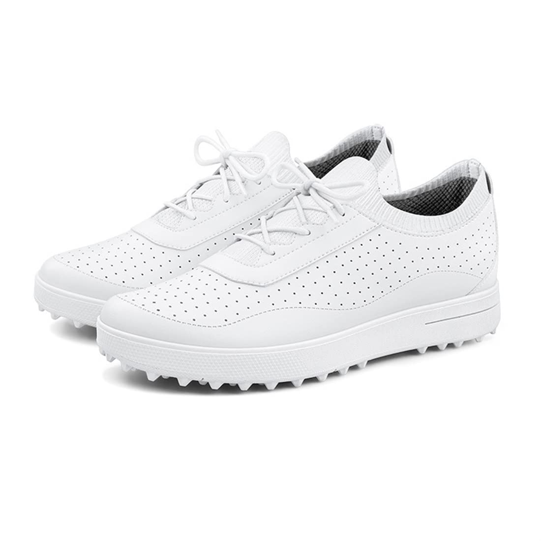 VEACAM Womens Golf Shoes Ladies Waterproof Golf Fitness Trainers Comfort Leather Walking Footwear Outdoor Spikeless Golf Footwear,White,7