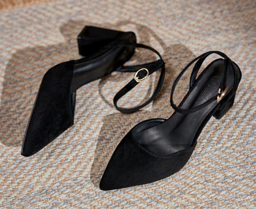 YooPrettyz Women Closed Pointed Toe Dress Block Heels Suede Ankle Wrap High Heels Soft Daily Pumps Shoes3