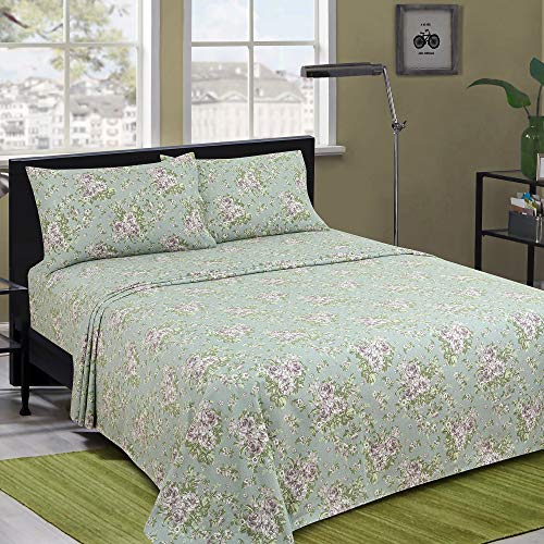 Bliss Casa 4 Piece 100% Cotton Flannel Sheet Set Queen - High Gsm Deep Pockets, Warm Breathable Flannel Sheet Set. Flannel Bed Set Includes 1 Flat Sheet, 1 Fitted Sheet & 2 Pillowcases (Blossom) #TOP5
