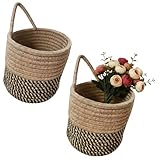 2 cestas colgantes de algodón trenzadas, cestas de pared, trenzas de cuerda de...