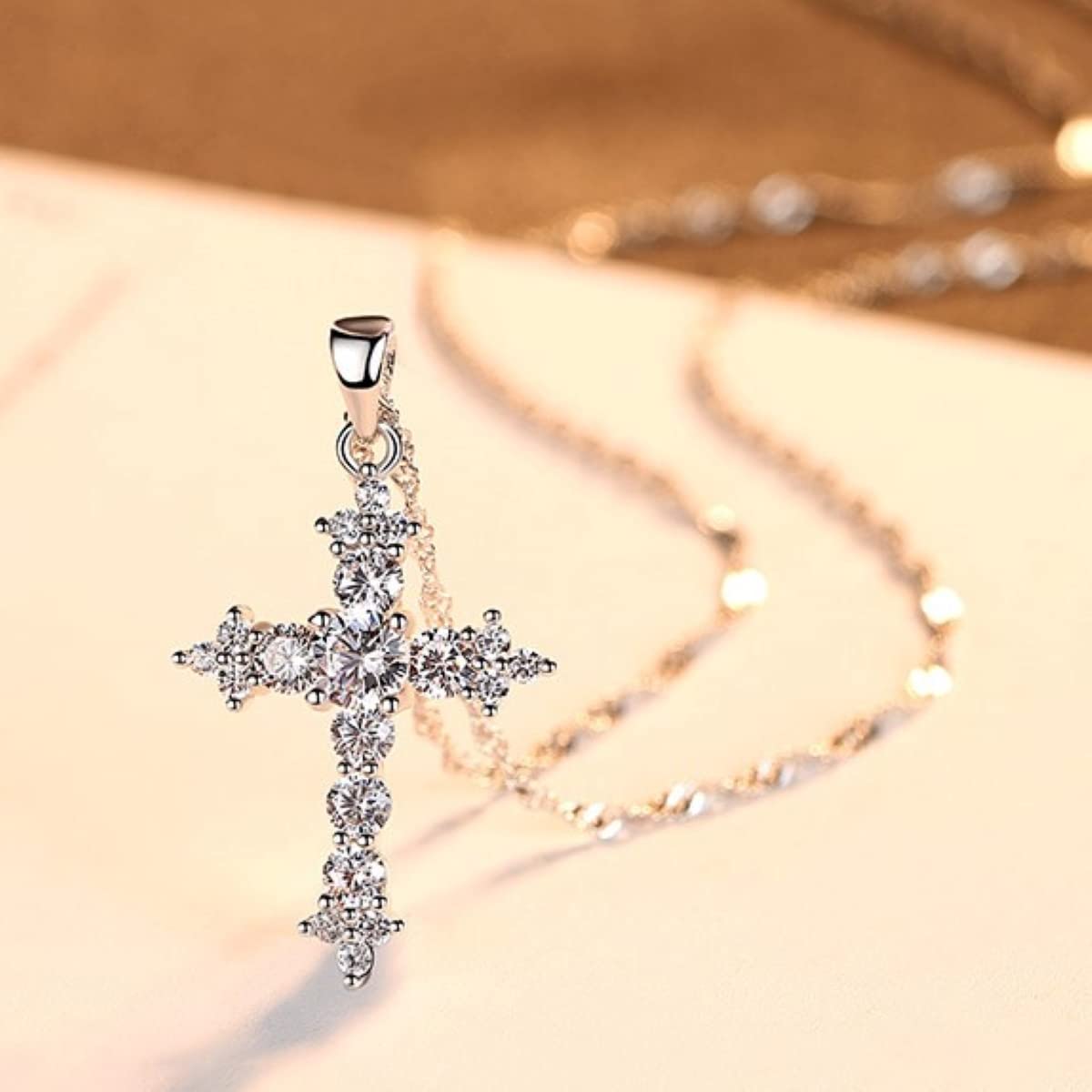 Collar Cruz Plata de Ley 925 para Mujer, Colgante Sencillo Circonita Cúbica, Regalo de Joyería para Chica Niña