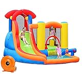 GOPLUS Castillo Hinchable, Inchable Infantil Interior Exterior, Cosido de Material Extra Rueso, Ninos Adecuado de 3 a 10 Años, Con Zona de Salto de pared de Escalada, Tobogán, 320 x 280 x 210 cm