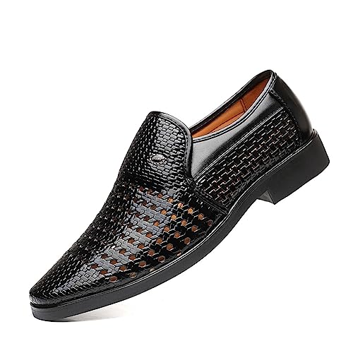 Men's Slip-On Formal Business Hollow Oxford Shoes,Summer Breathable Genuine Leather Pointed Toe Formal Leather Shoes,Tuxedo Wedding Modern Leather Shoes.