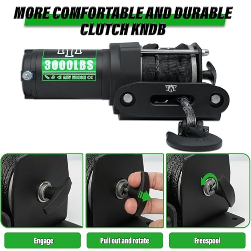 Image of TYT 3000 lb ATV Winch, 12V DC Electric Winch with Wireless Remote and Wired Switch, 1 /5 inchx 32FT Synthetic Winch Rope with Fairlead and Winch Mounting Plate