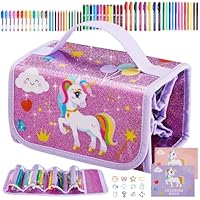 KINSPORY Unicorn Gifts for Girls Age 4 5 6 7 8 9 10, Girls Toys, Colouring Set, Unicorn Pencil Case with Scented Glitter Pens, Twistable Crayons & Fun Stamp Markers for Birthday Presents