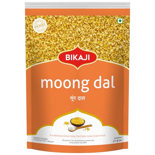 Bikaji Moong Dal – 35.27oz (1 Kg) Pack | Salty & Crispy Moong Dal Party Mix Snacks Namkeen | ready to eat Roasted MoongDal split Green Gram for Tea-Time, Bar Snacks, Mug Dal Everyday Crunch Paasi Paruppu