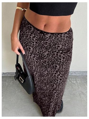 Milumia Women's Cheetah Print Long Skirt Bowknot Low Waisted Maxi Skirts3