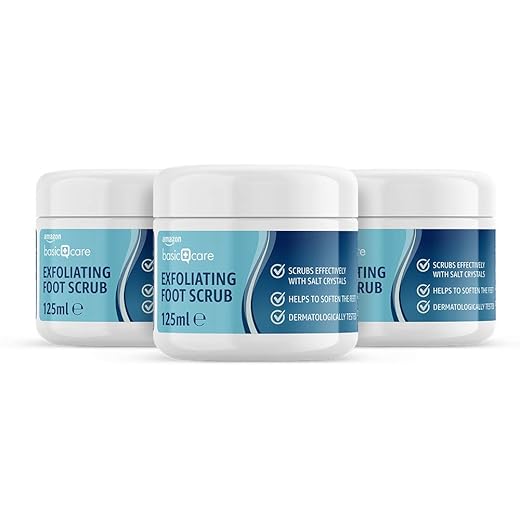 Amazon Basic Care Exfoliante para pies - Pack de 3 (3 tarros de 125 g)