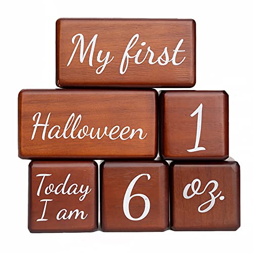 Image of First Landings Milestone Blocks - Wooden Milestone Markers for Baby's First Year - Dark Brown
