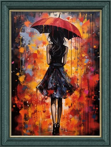 Image of Leczany Cross Stitch Stamped Kit for Beginner - Beauty in The Rain | DIY Embroidery Starter Patterns Craft Kit Needlepoint for Adults | 11CT, 3 Strands | 13x18.1 inches