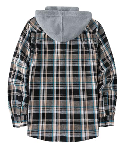 Ceoutdoor Men's Hooded Flannel Long Sleeve Shirt Casual Flannel Shacket with Pocket Thin Flannel Shirt for MenBlack Teal Blue Plaid, XL - image 2