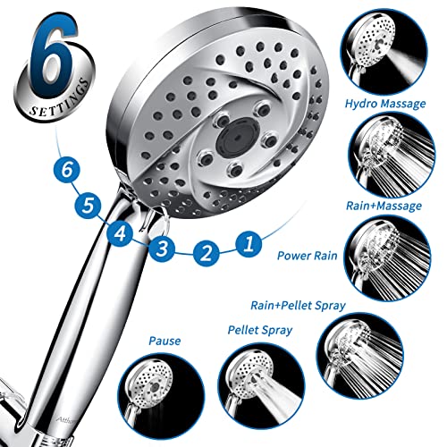 Shower Head With Handheld High Pressure - 6 Sprays Settings Anti-Clog Detachable & Removable Showerhead With 60 Inch Stainless Steel Hose And Adjustable Bracket Brass Joint - For Your Bathroom Upgrade #TOP2