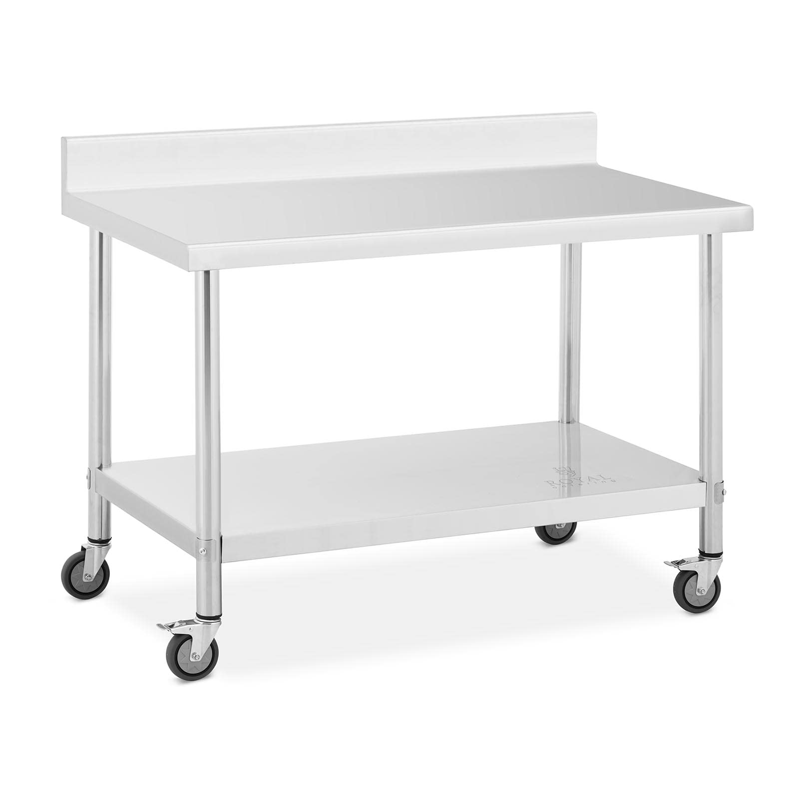 Royal Catering RCAT-120/70-WS - Tavolo da lavoro in acciaio INOX con ruote e alzata, 70 x 120 cm, portata 158 kg, con ruote, tavolo da lavoro su ruote