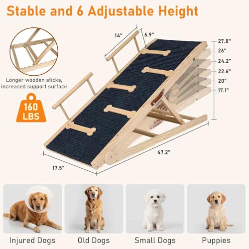 Wooden Dog Ramp for High Bed, 47.2" Long Non-Slip Dog Ramp for Couch, 6 Adjustable Heights from 17.13" to 27.36" with Side Rails for Small Medium Large Dogs by OLYMSOLD - Used condition - Image 2