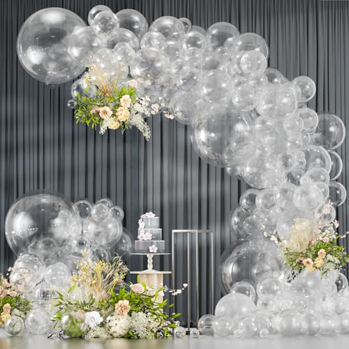 Image of Clear Balloons, 114pcs Transparent Balloons Garland Arch Kit, 18 12 10 5 inch Different Sizes Bubble Clear Balloon for Baby Bridal Shower Wedding Birthday Party Decorations
