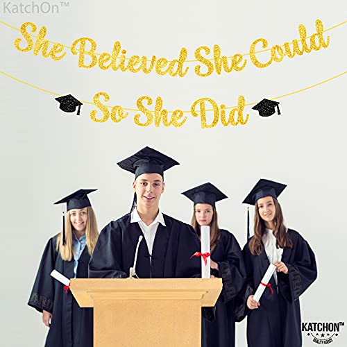 Image of KatchOn She Believed She Could So She Did Banner 10 Feet Glitter, No DIY, Gold and Black You Did It Banner, Graduation Decorations 2026