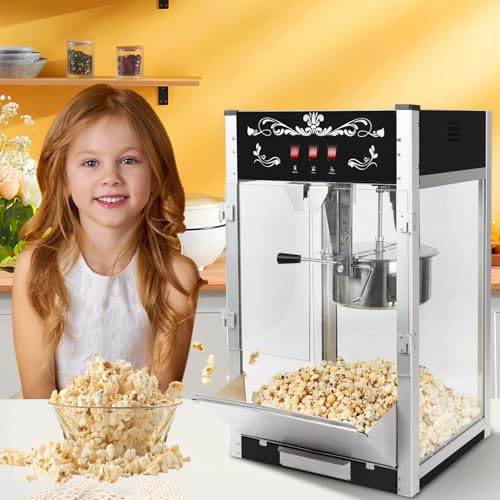 Image of 18OZ Popcorn Machine 丨 Stainless Steel Kettle Popcorn Maker Machine for Home, Theater, Parties丨Grade Electric Popper, Black