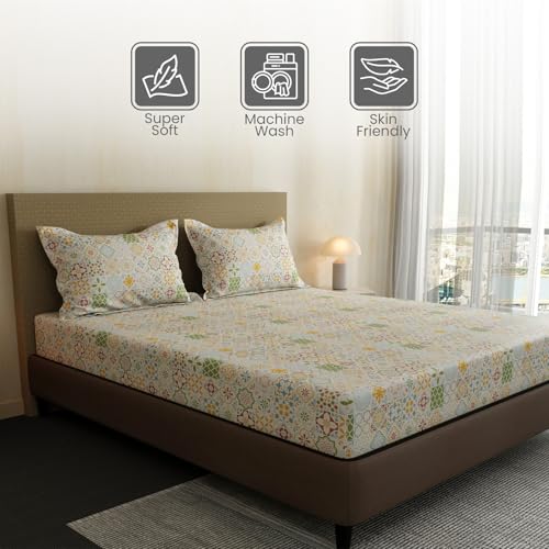 Image of Layers 100% Cotton Bedsheet for Double Size Bed | Lumina Floret Collection | 144 TC Soft & Breathable | Printed with 2 Pillow Covers | Wrinkle Free & Colorfast | 3 Piece Bedding Set - Multicolor
