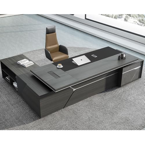Image of Lakdi The Furniture Co Luxury Modern Executive Director Table with Side Storage, Cable Management, Premium Wood Finish - Corporate Office Desk - LDL-770