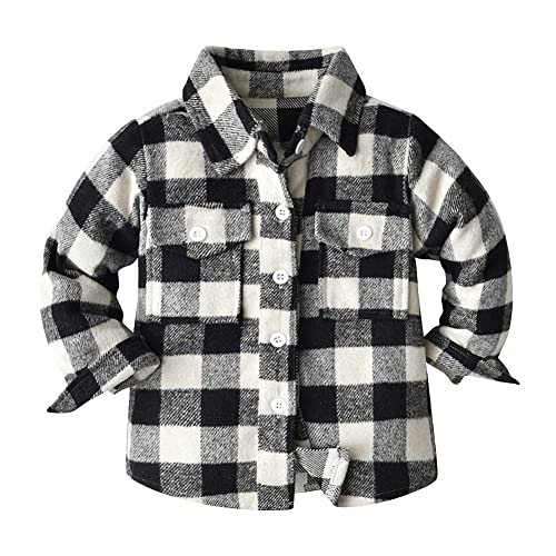 Image of IBAKOM Toddler Baby Boys Girls Plaid Jacket Long Sleeve Button Down Flannel Shirts Kids Christmas Outfits Fall Winter Clothes