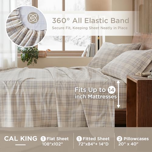 Image of Woolrich Cotton Sheet Set Cottage Charms Print, 100% Cotton Flannel Sheets Warm & Fuzzy Bedding Set Cal King Size Sheets, Fitted Pocket Fits Up to 14 inch Mattress, Cal King Andrews, 4 Piece