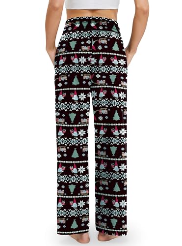 Image of Gracyoga Christmas Pajama Pants for Women High Waist Wide Leg Yoga Lounge Palazzo Pants Trousers with Pockets S