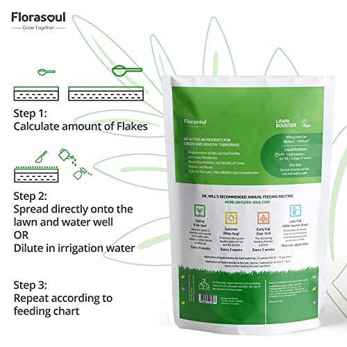 Florasoul Organic Lawn Fertilizer, Eco-Pet Friendly Lawn Fertilizer, Sustainable Healthy Lawn, Certified Vegan Organic Lawn Food, Organic Lawn Fertilizer Spring/ Summer/ Fall, Liquid Lawn Fertilizer Concentrate 18Oz/350 Gal #TOP3