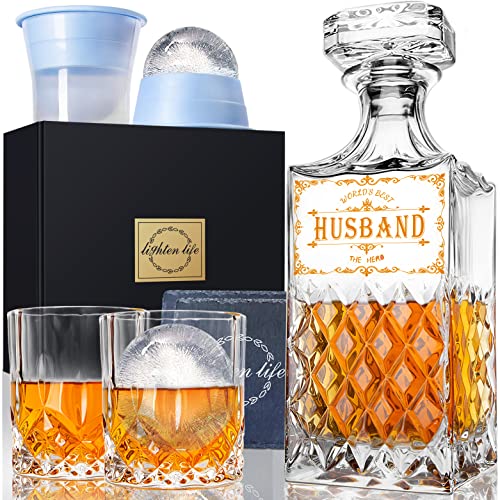 LIGHTEN LIFE Gifts for Husband,Birthday Gift for Husband,Anniversary Wedding Gifts for Him from Wife,Valentines Day Gift for Husband,Whiskey Decanter Set for Husband in Gift Box