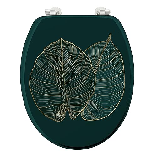 douceur d'intérieur, Abattant WC à Charnières Métal (37 x 47 cm) Jade Vert, MDF Imprimé