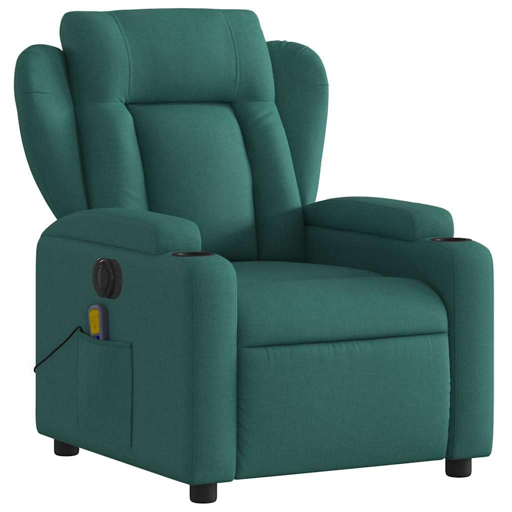 Sillón Reclinable de Masaje Eléctrico, Silla con Respaldo Reposabrazos, Sillón de Relax Descanso, Asiento Ajustable, Tela Verde Oscuro