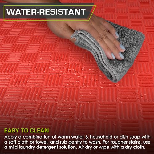 Image of ProsourceFit Exercise Puzzle Mat 1-inch, Checkered EVA Foam Floor Tiles w /Non-Slip Texture, Interlocking Design for Adjustable Gym Surfaces, Shock Absorbing, Red, 24 SQ FT - 6 Tiles
