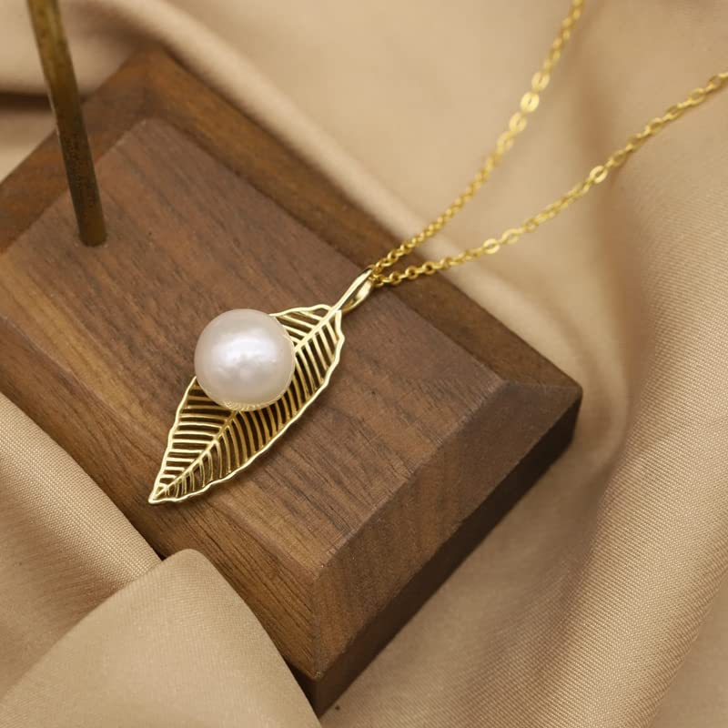 LOKILOKI Collar De Perlas De Agua Dulce Naturales De Plata De Ley con Hojas Huecas Joyería Exquisita De Moda De Cumpleaños para Mujer