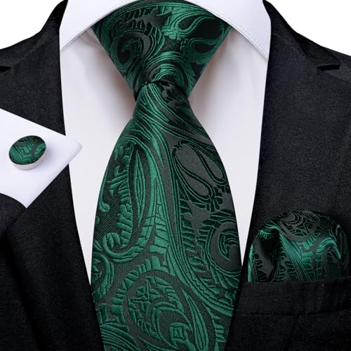 Image of DiBanGu Mens Paisley Tie Set Silk Woven Jacquard Necktie and Pocket Square Cufflinks Gift Set for Wedding Bussiness