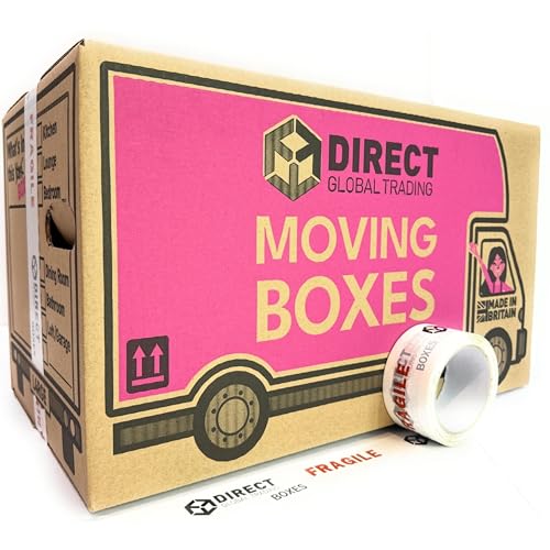 Direct Global Trading 10 cartons de rangement et de déménagement solides et de grande taille avec poignées de transport et liste de pièces en ruban adhésif fragile,...
