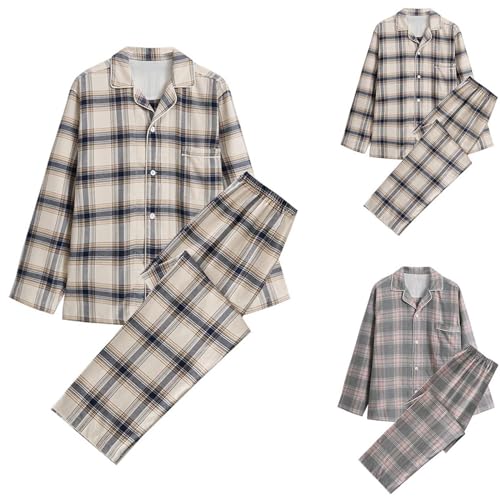Plaid Pajama Set for Men and Women Couple Pajama Sets Long Sleeve Lightweight Soft Warm Pjs Sets 2Piece Loungewear