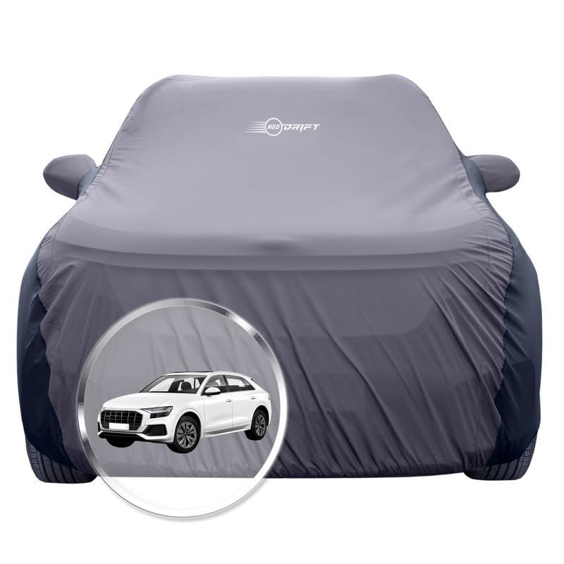 Image of NEODRIFT 'SuperTech' Car Cover for Audi Q8 (100% Water-Resistant, All Weather Protection, Tailored Fit, Multi-Layered & Breathable Fabric) (Colour: D.Grey+Black)