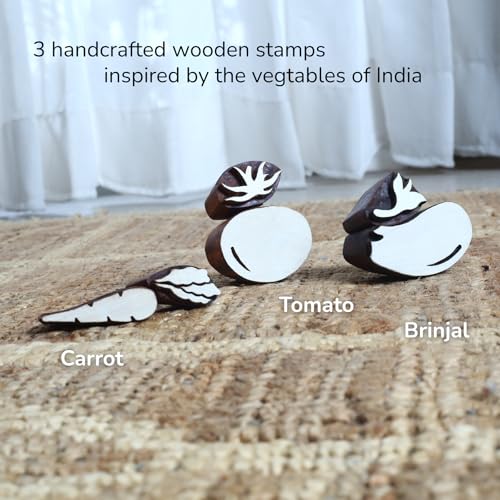 Image of Wooden Stamp Art Vegetables for Kids 3+ Years, 4 to 8 Years | DIY Art & Craft Toy with Wooden Stamps | Montessori Educational Toy | Non Toxic | Handmade in India | Screen Free Toy
