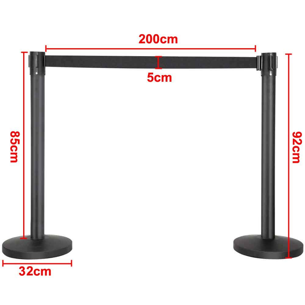 Yaheetech Transenne Eliminacode Separacode 8 Paletti Delimitazione con Nastro Retrattile 2 Metri Altezza 92 cm Colonnie Segnapercorso Neri