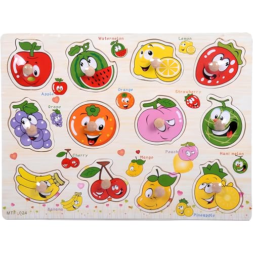 Fruits Puzzle Wooden for Toddlers 3+ Years Old Montessori Fruit Learning Toy with Sorting Board...