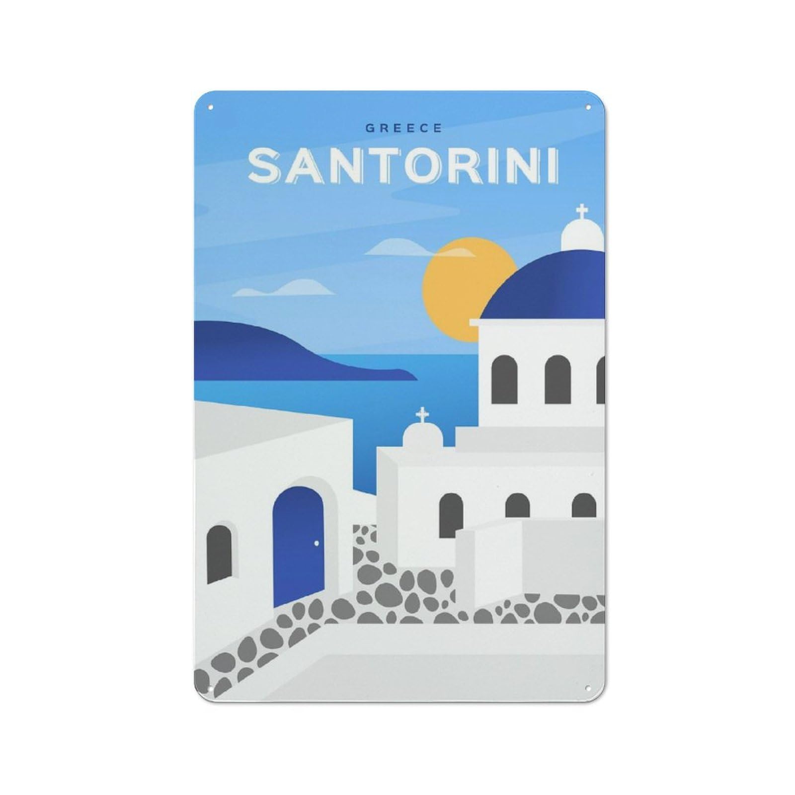 Junmoney Style-2 Minimalist Santorini Retro Metal Wall Decor 30X20cm, Vintage Tin Sign For Coffee Bar, Kitchen, Bistro Or Tea Corner