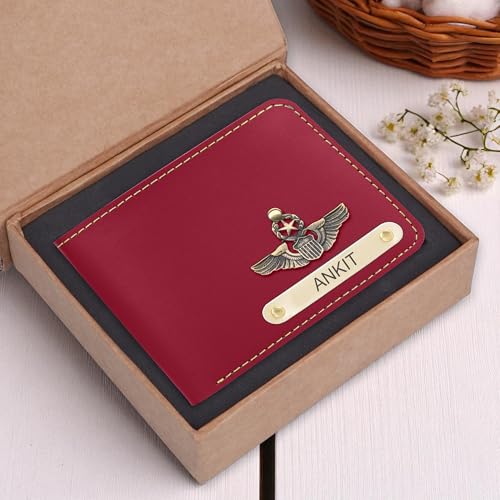 Image of The Wallet Store Personalised Leather Wallet for Men | Customised with Name and Charms | Best Gift for Husband, Boyfriend, Brother | for Anniversary, Birthday, Etc (Red)