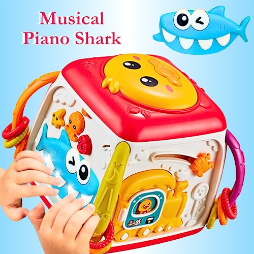 Image of 5 In 1 Musical Activity Cube For 1 Year Old-Piano Shark,Instrument Sounds,Drum Box With Lights,Learning Toys For 1 Year Old Boy&Kids Toys,3 Aa Batteries Incl,Multicolor