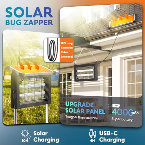 Solar Bug Zapper 4500V Waterproof Mosquito Zapper Fly Traps Outdoor Patio - image 2