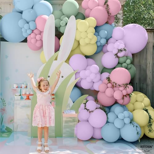 Image of 52 Pcs Multi Pastel Balloon Garland Kit - Pink Blue Yellow Green Purple Multipastel Balloons for Birthday, Baby Shower, Welcome Home, Wedding, Anniversary Party Decorations