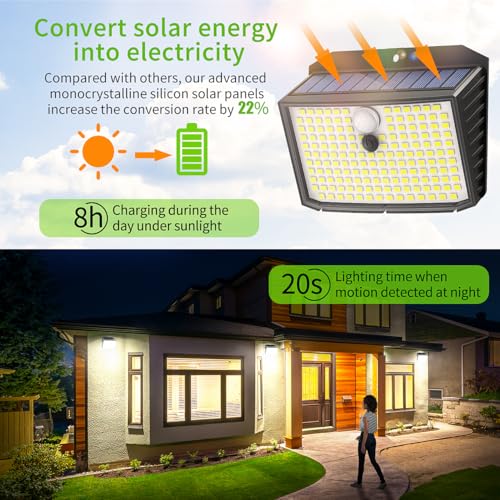 CLAONER Solar Security Lights Outdoor, Motion Sensor Light 3 Lighting Modes Solar Powered LED Lights IP65 Solar Wall Lights for Yard Garage Garden Fence Door (4 Pack) - Image 4